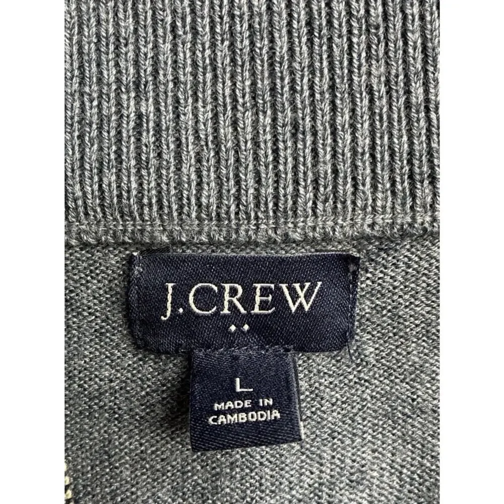 J. Crew Mens Sweater Gray Size L Rugged Merino 1/4 Zip Long Sleeve Wool Blend